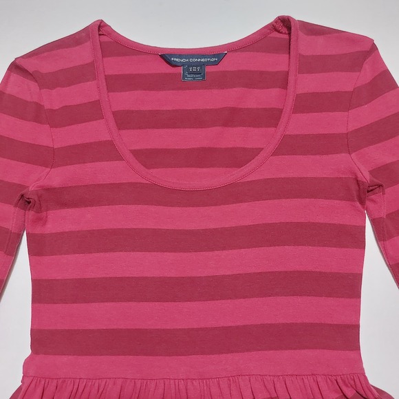 French Connection striped cotton stretch 3/4 sleeve scoop neck dress - Picture 3 of 8
